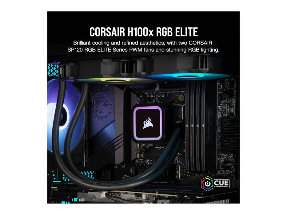 Corsair H100x RGB Elite AIO CPU Liquid / Water Cooler, 240mm Radiator, Intel & AMD Sockets