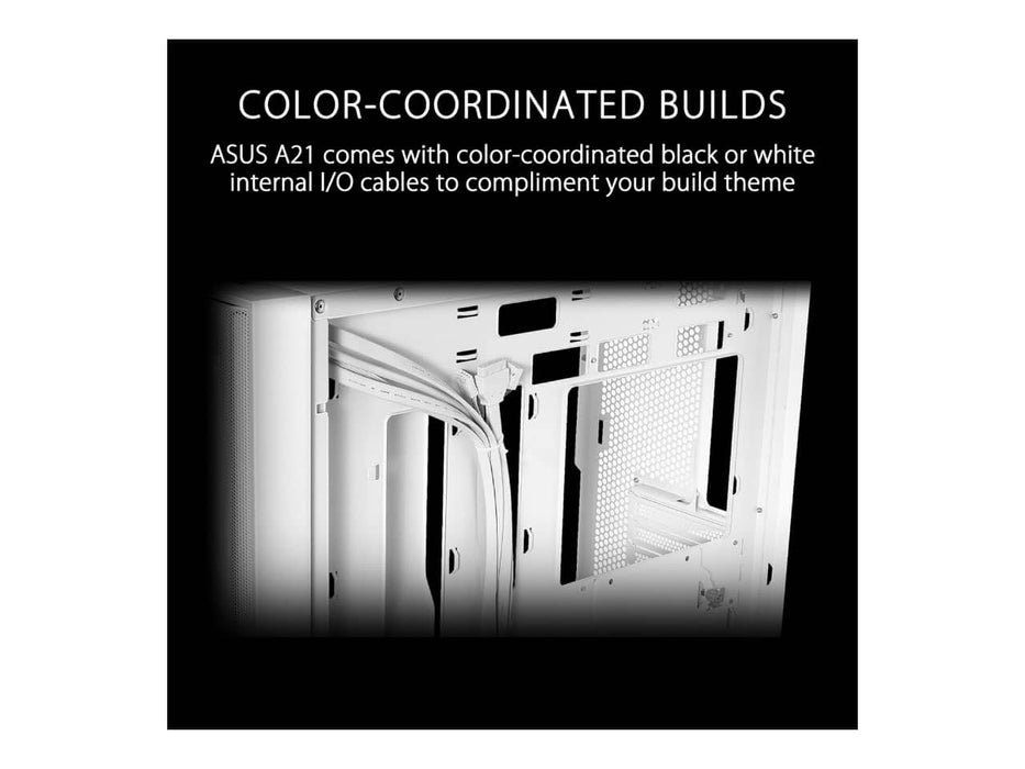 ASUS A21 Micro-ATX White Edition Computer Case, 380mm Graphics Card Support, 360mm AIO Cooler Support (A21/WHT)