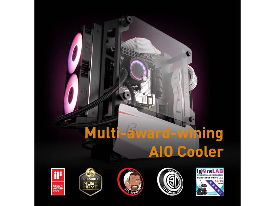 EKWB EK-Nucleus AIO CR360 Lux D-RGB White CPU Liquid / Water Cooler, 360mm Radiator, 3x EK-FPT 120mm D-RGB Fans, Intel & AMD Sockets