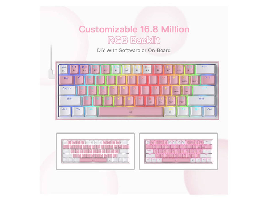 Redragon K617 Fizz 60% Wired RGB Gaming Keyboard (White & Pink)