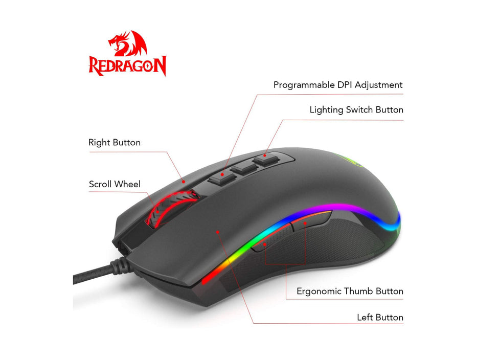 Redragon M711-FPS Cobra RGB Gaming Mouse (Wired, Black)