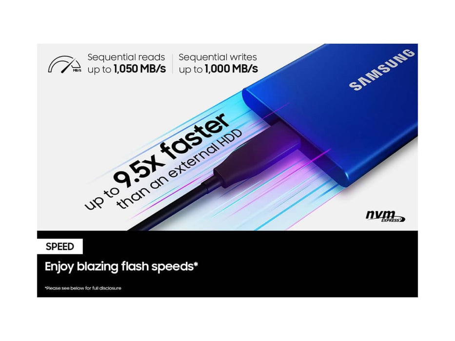 Samsung T7 1TB SSD Portable External Solid State Drive, USB 3.2 Gen 2, Blue