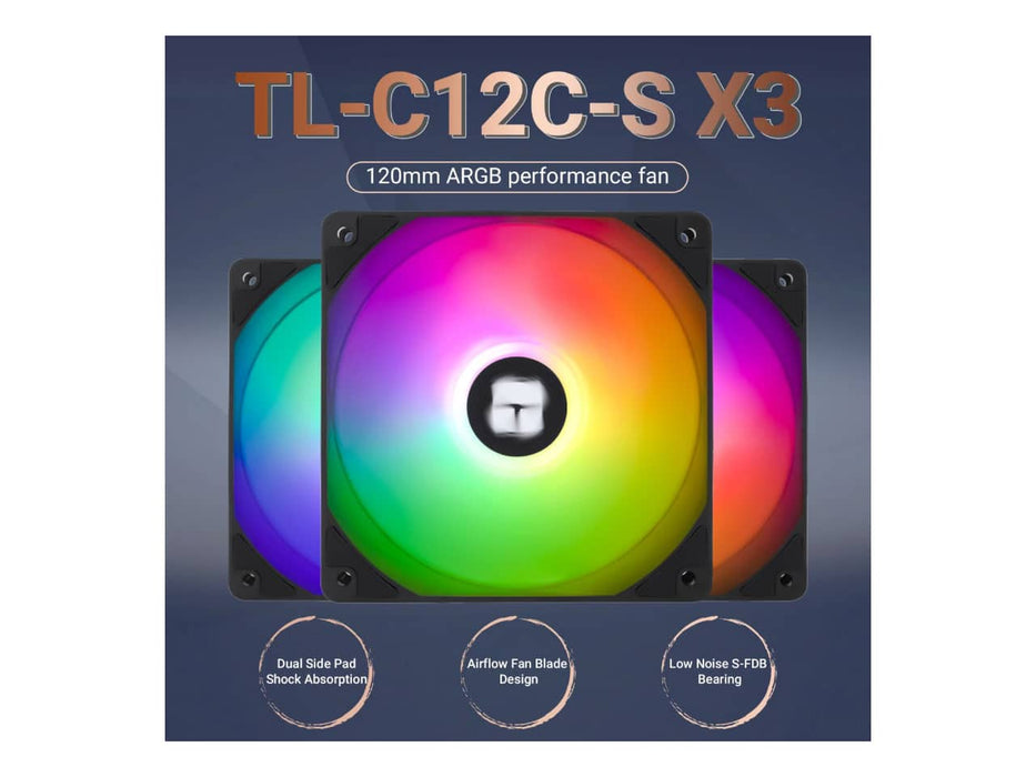 Thermalright 120MM ARGB Case Fans, CPU fans, 3-Pack, Black (TL-C12C-S X3)