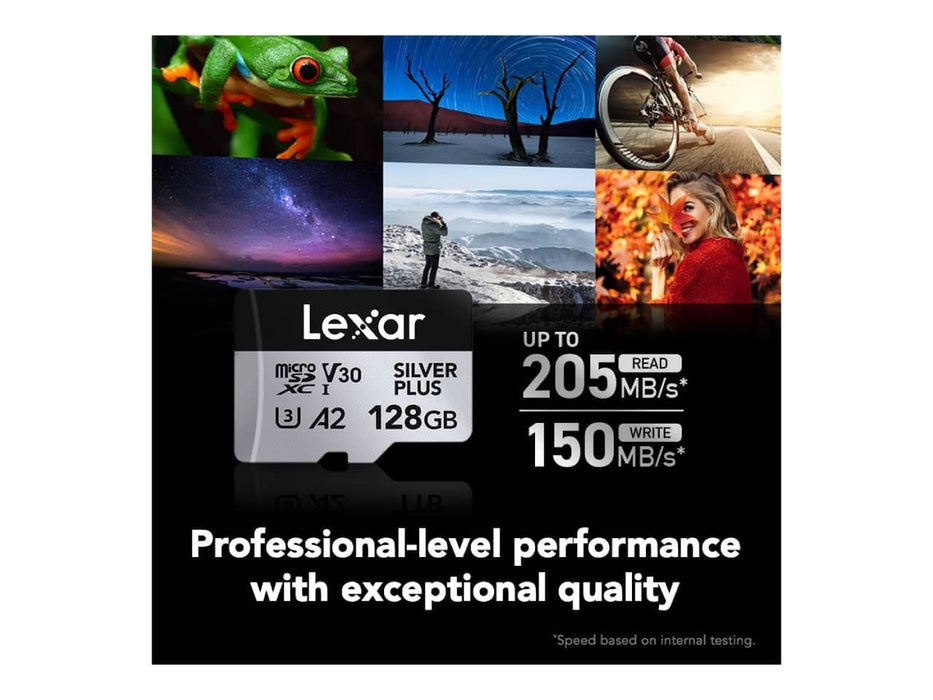 Lexar 128GB Professional Silver Plus Micro SDXC Flash Memory Card with Adapter