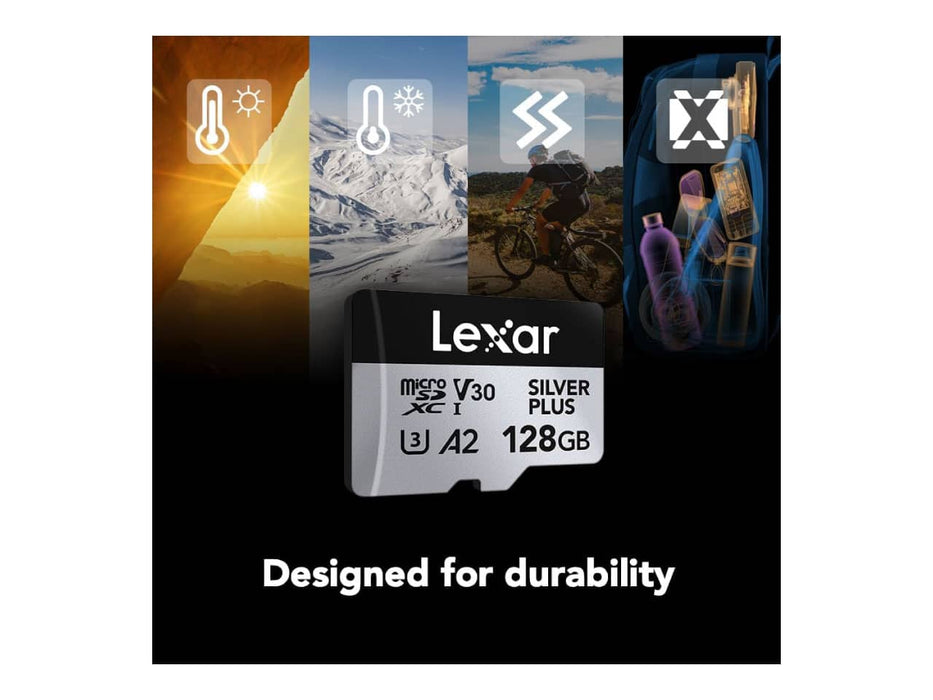 Lexar 128GB Professional Silver Plus Micro SDXC Flash Memory Card with Adapter