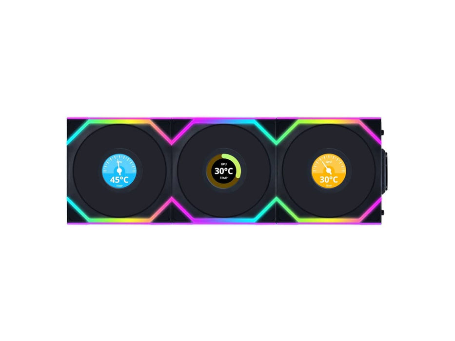 Lian Li UNI Fan SL LCD Wireless 120mm ARGB Fan (Triple Pack) 2.4 GHz Wireless Signal for RGB Fan Control, Daisy-Chain Design