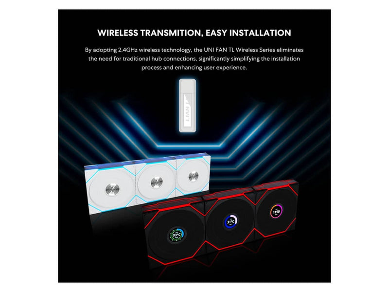 Lian Li UNI Fan TL 120 Wireless Case Fan, 2.4GHz Wireless Controller Included, Triple Pack, Black (12TL1W3B)