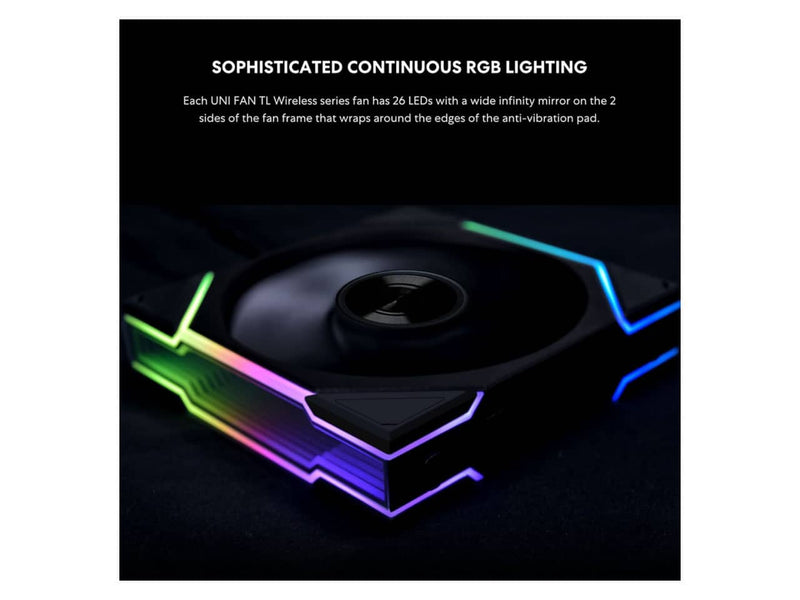 Lian Li UNI Fan TL 120 Wireless Case Fan, 2.4GHz Wireless Controller Included, Triple Pack, Black (12TL1W3B)