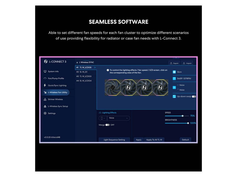 Lian Li UNI Fan TL 120 Wireless Case Fan, 2.4GHz Wireless Controller Included, Triple Pack, Black (12TL1W3B)