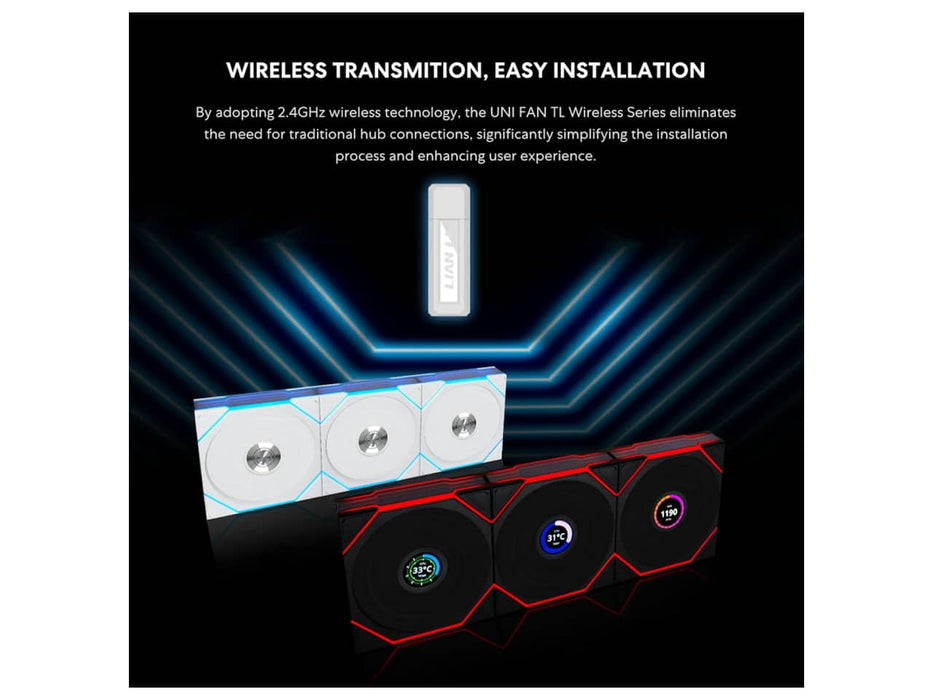 Lian Li UNI Fan TL 120 Wireless Case Fan, 2.4GHz Wireless Controller Included, Triple Pack, White (12TL1W3W)
