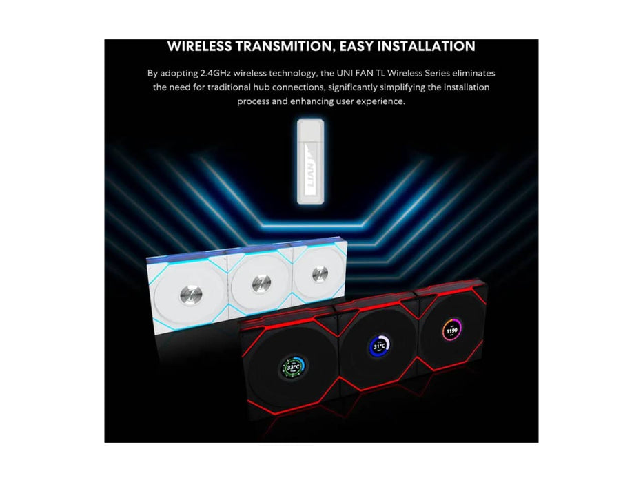 Lian Li UNI Fan TL - LCD Wireless 140 Case Fan, Single Pack (Reverse Blade), ARGB Fan, 140mm