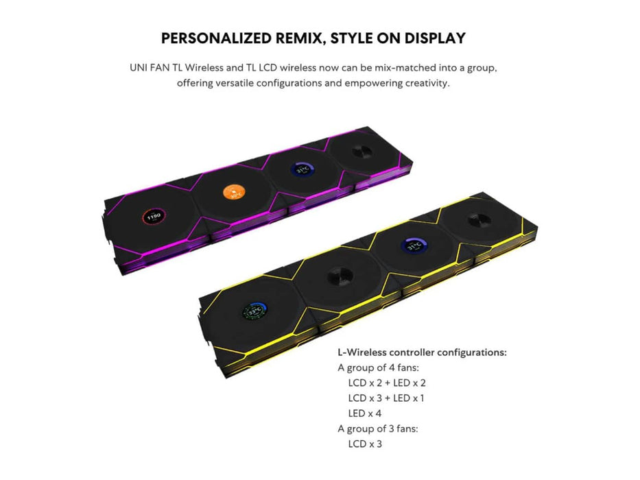 Lian Li UNI Fan TL - LCD Wireless 140 Case Fan, Single Pack (Reverse Blade), ARGB Fan, 140mm