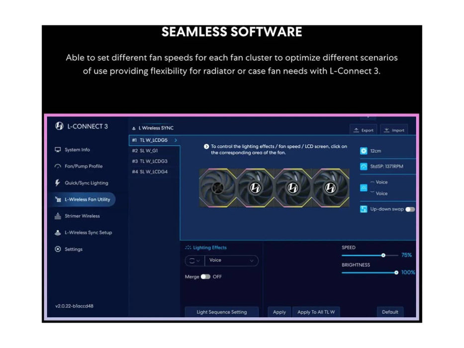 Lian Li UNI Fan TL - LCD Wireless 140 Case Fan, Single Pack (Reverse Blade), ARGB Fan, 140mm
