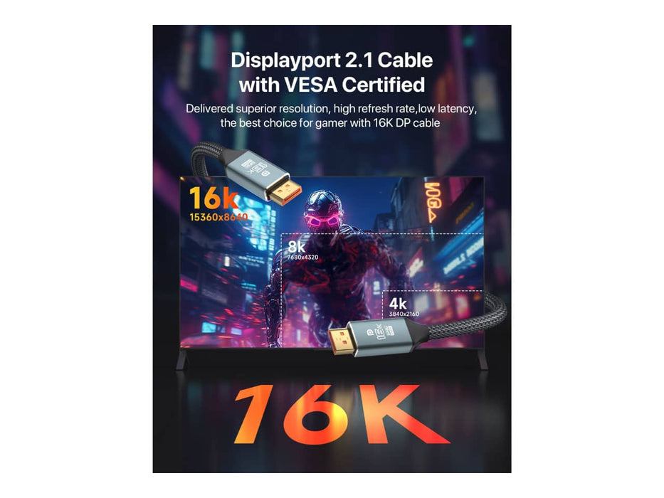 VisionSync 16k DisplayPort 2.1 Display Cable, 10ft (16K@60Hz, 8K@120Hz/, 4K@240Hz)