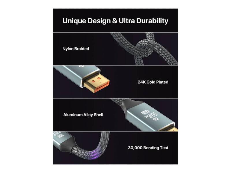 VisionSync 16k DisplayPort 2.1 Display Cable, 10ft (16K@60Hz, 8K@120Hz/, 4K@240Hz)