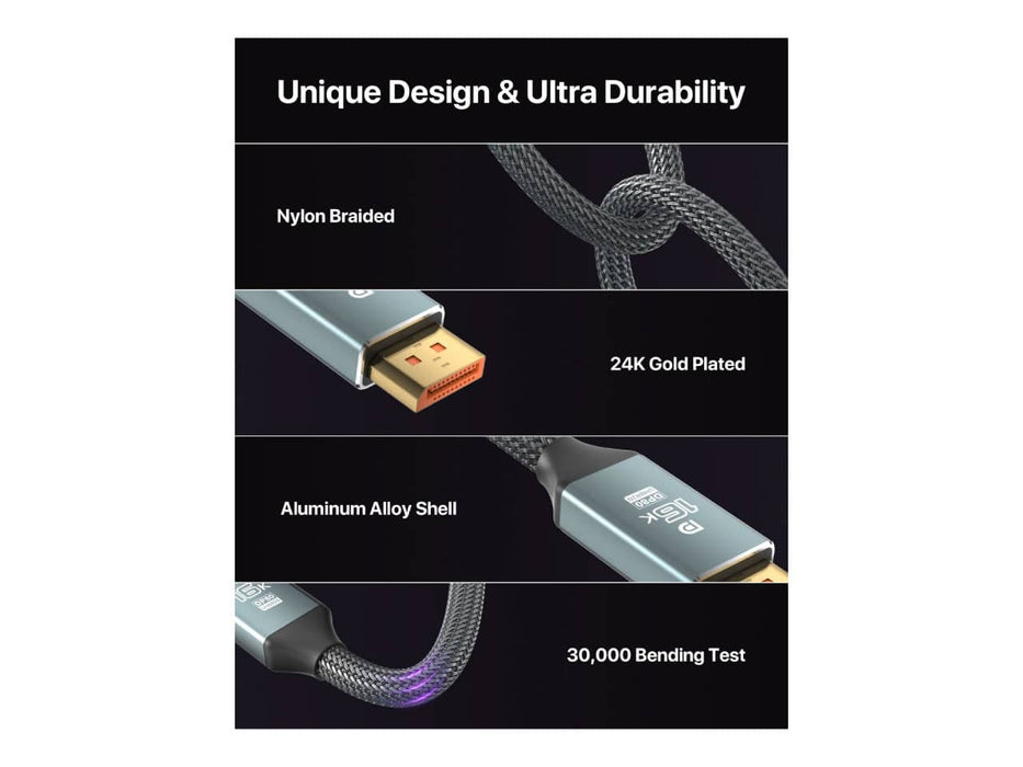 VisionSync 16k DisplayPort 2.1 Display Cable, 10ft (16K@60Hz, 8K@120Hz/, 4K@240Hz)
