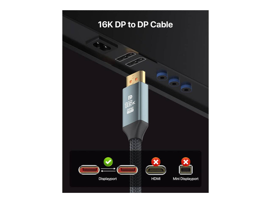 VisionSync 16k DisplayPort 2.1 Display Cable, 10ft (16K@60Hz, 8K@120Hz/, 4K@240Hz)