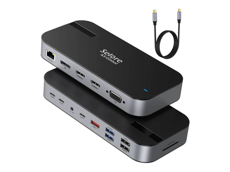 Selore USB-C Laptop Docking Station, 16 in 1, Dual Monitor Support, USB 3.1, USB-C for Data