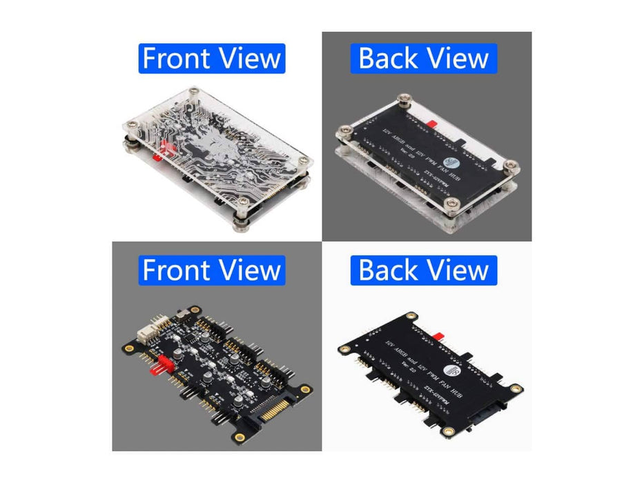 12V ARGB and 12V PWM Fan Hub with Acrylic Case and Magnetic Standoff
