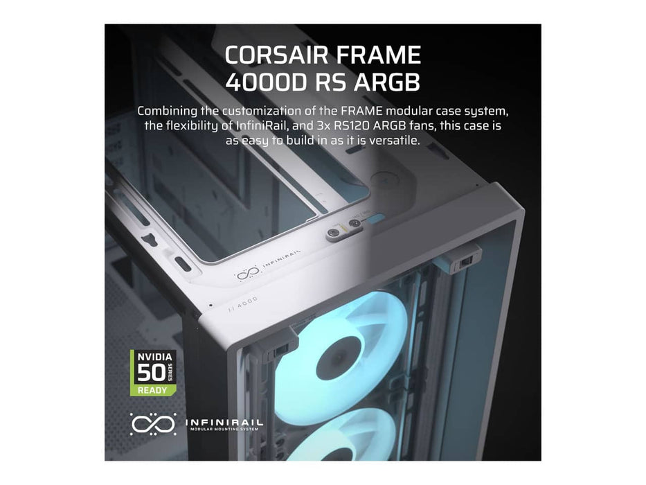 Corsair 4000D RS ARGB Modular High Airflow Computer Case, ATX Mid Tower (White)