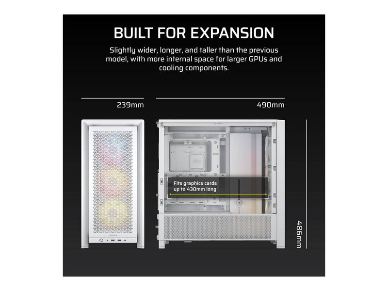 Corsair 4000D RS ARGB Modular High Airflow Computer Case, ATX Mid Tower (White)