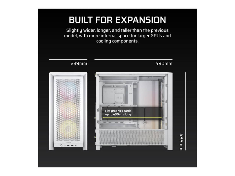 Corsair 4000D RS ARGB Modular High Airflow Computer Case, ATX Mid Tower (White)