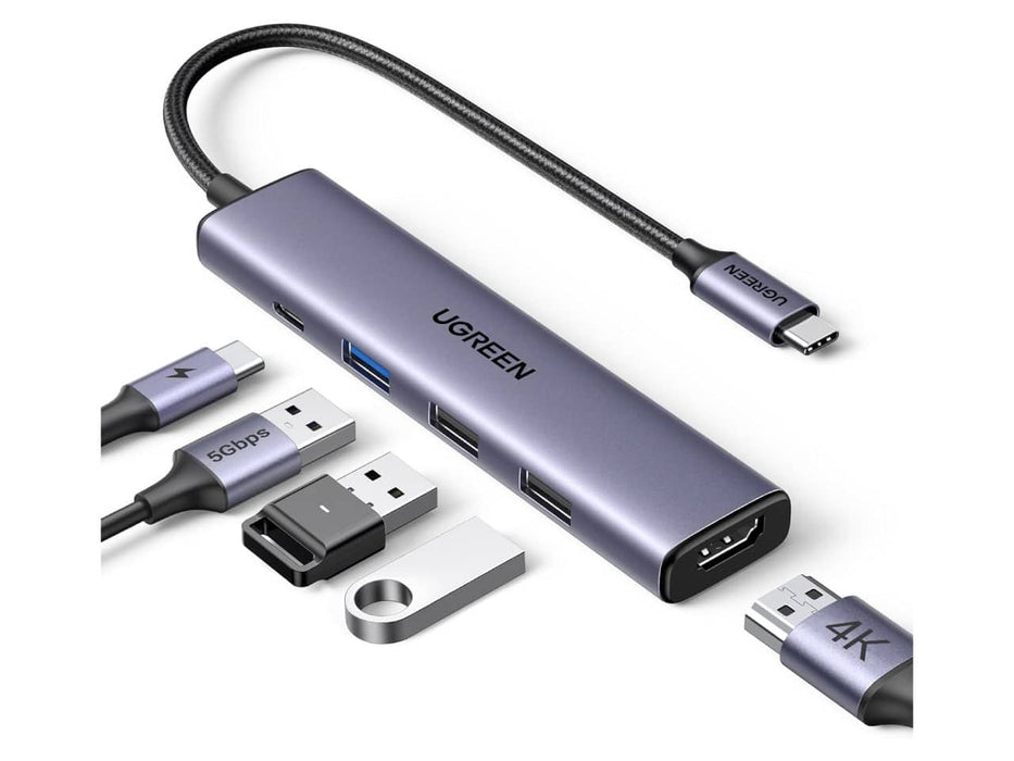 UGreen 5-in-1 USB-C Hub, 100W Power Delivery, 3x USB-A, USB-C, 4K HDMI