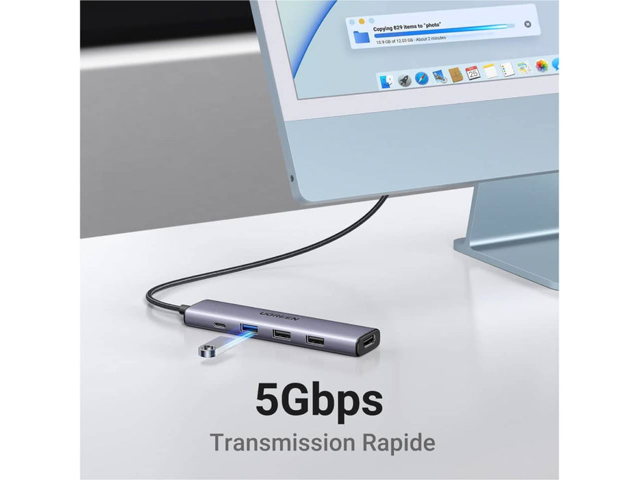 UGreen 5-in-1 USB-C Hub, 100W Power Delivery, 3x USB-A, USB-C, 4K HDMI