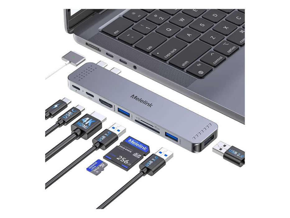 Melelink 8-in-2 USB-C Hub for MacBook Pro/Air, USB-C, Thunderbolt 3, HDMI 4K, USB-A, SD and MicroSD Card Reader