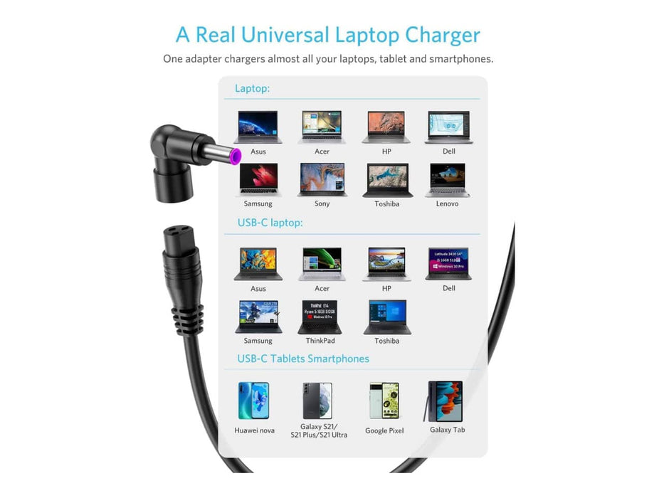 Belker 90W Universal Laptop Charger with USB-C