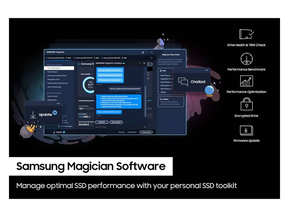 Samsung 990 PRO 1TB NVMe M.2 2280 PCIe 4.0 Solid State Drive (SSD) - MZ-V9P1T0B/AM