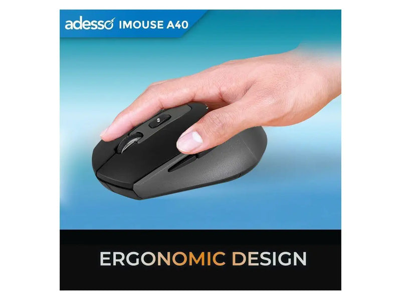 Adesso iMouse A40 Ergonomic Wireless Mouse, Bluetooth, 2.4Ghz Wireless