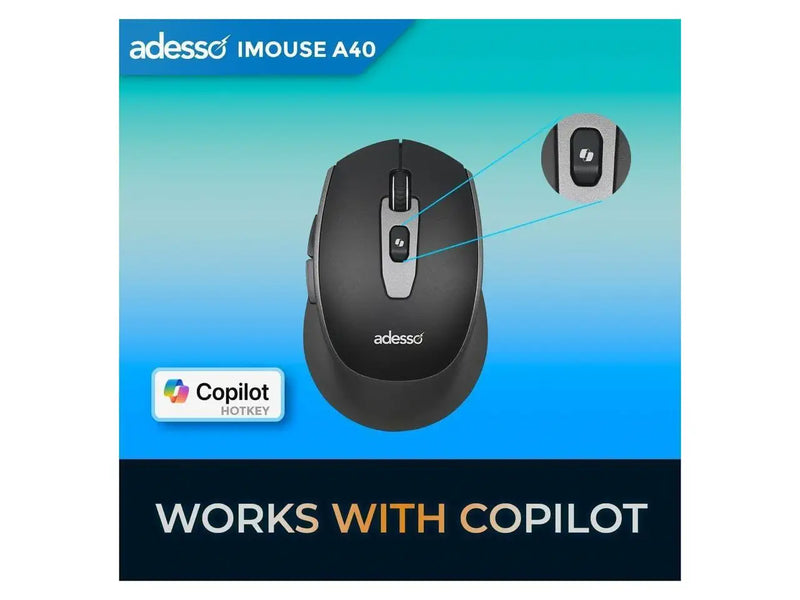 Adesso iMouse A40 Ergonomic Wireless Mouse, Bluetooth, 2.4Ghz Wireless