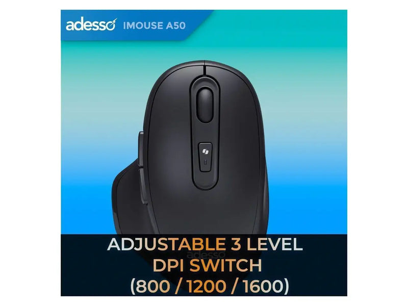 Adesso iMouse A50 Ergonomic Wireless Mouse, Bluetooth / 2.4Ghz w/ USB-C Receiver, Right Hand Design