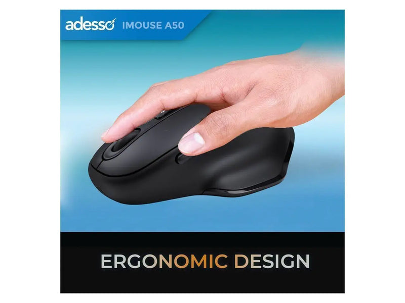 Adesso iMouse A50 Ergonomic Wireless Mouse, Bluetooth / 2.4Ghz w/ USB-C Receiver, Right Hand Design