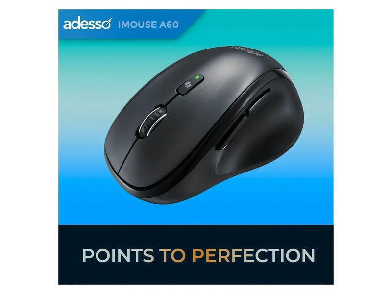 Adesso iMouse A60 Ergonomic Wireless Vertical Mouse, Bluetooth / 2.4Ghz Wireless with USB-A Receiver, Right Hand Design