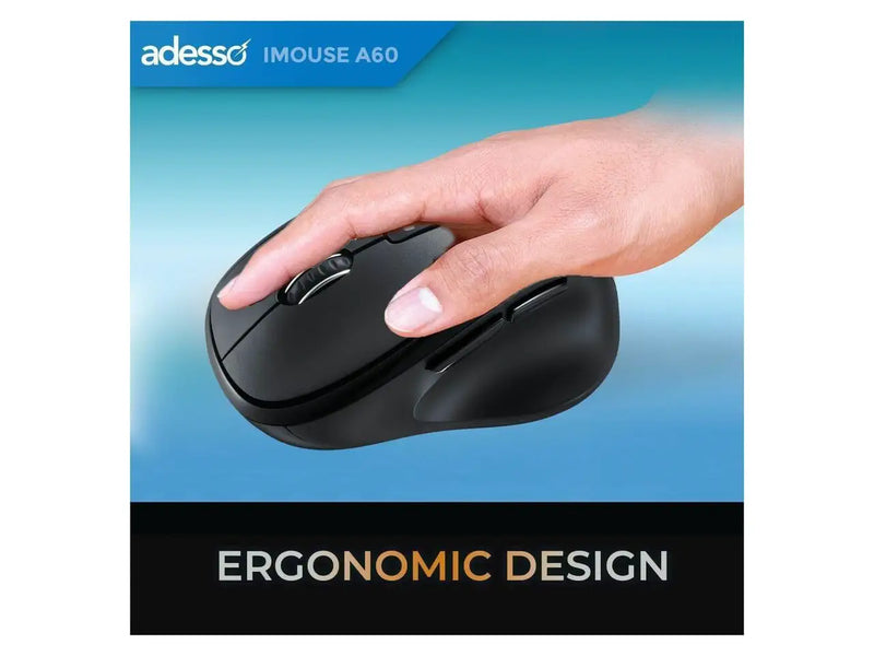 Adesso iMouse A60 Ergonomic Wireless Vertical Mouse, Bluetooth / 2.4Ghz Wireless with USB-A Receiver, Right Hand Design