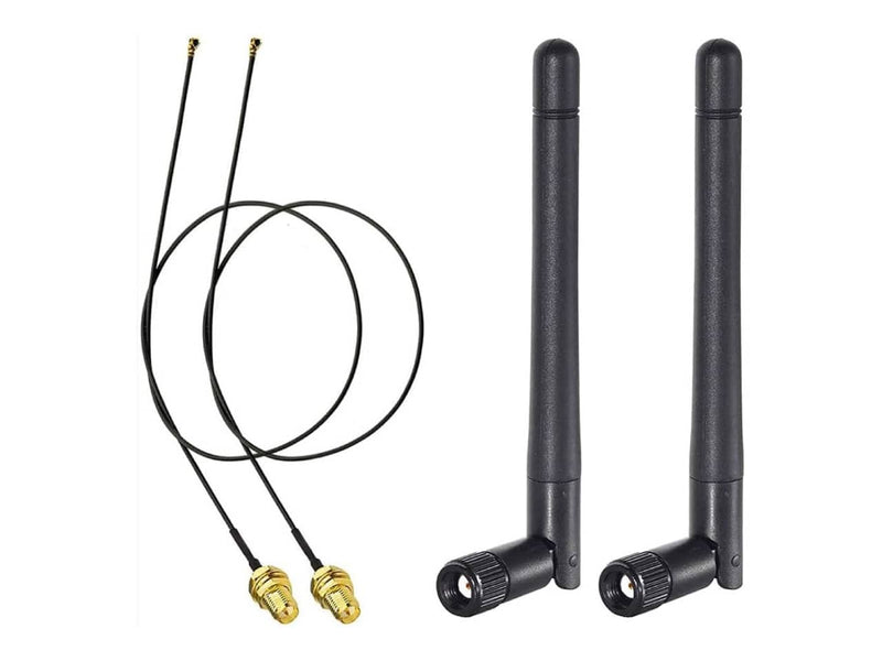 Bingfu M.2 Wi-Fi Antenna, 2.4GHz / 5GHz / 5.8GHz, 3dBi MIMO RP-SMA Male (2-pack) with 2x 12" NGFF PIEX4 to RP-SMA Cable