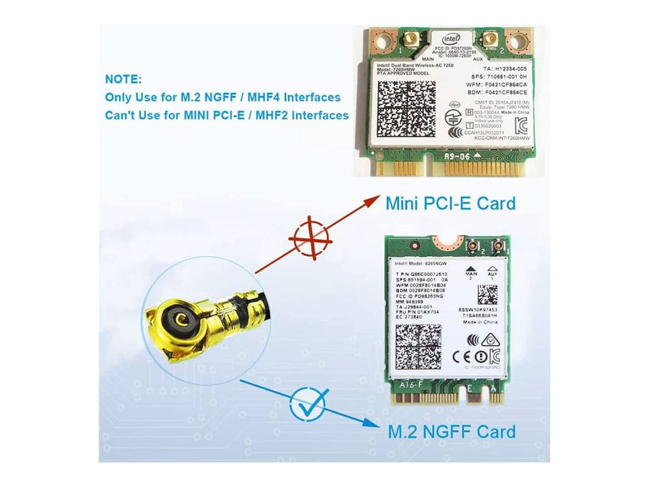 Bingfu M.2 Wi-Fi Antenna, 2.4GHz / 5GHz / 5.8GHz, 3dBi MIMO RP-SMA Male (2-pack) with 2x 12" NGFF PIEX4 to RP-SMA Cable