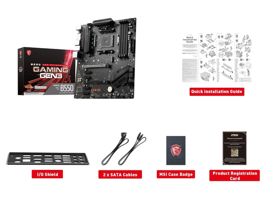 MSI B550 Gaming Gen3 Motherboard, AMD AM4, DDR4, PCIe 3.0 (for Ryzen 4000/5000 Series Processors)