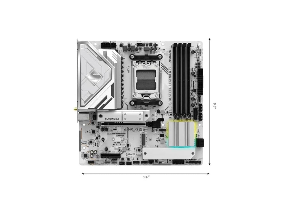 ASRock B850M Steel Legend WiFi Motherboard, AMD AM5 Ryzen, DDR5, mATX, White