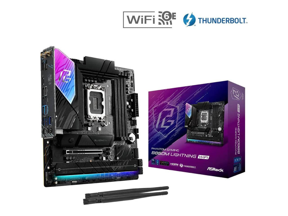 ASRock Phantom Gaming B860M Lightning WiFi Motherboard, Micro ATX, Intel LGA 1851, DDR5