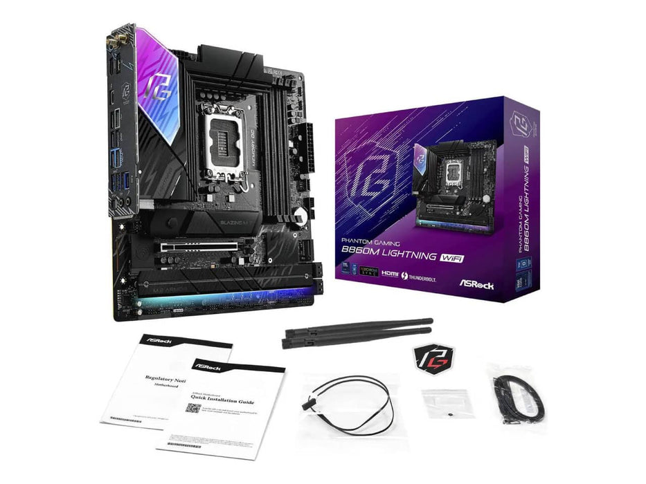 ASRock Phantom Gaming B860M Lightning WiFi Motherboard, Micro ATX, Intel LGA 1851, DDR5