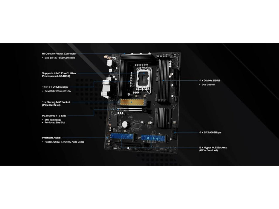 ASRock B860M Pro-A WIFI Motherboard, Micro ATX, Intel LGA 1851, DDR5