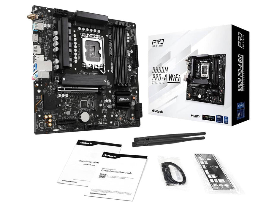 ASRock B860M Pro-A WIFI Motherboard, Micro ATX, Intel LGA 1851, DDR5