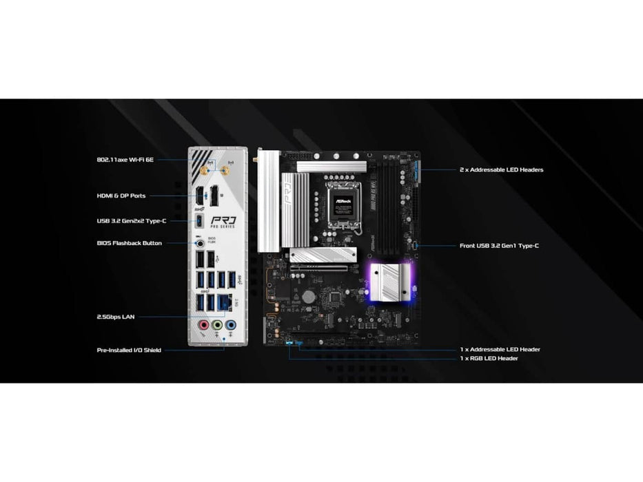 ASRock B860 Pro RS WIFI Motherboard, ATX, Intel LGA 1851, DDR5