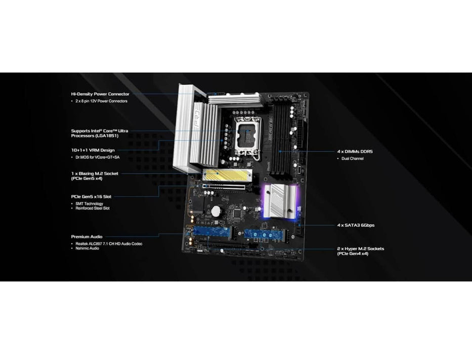 ASRock B860 Pro RS WIFI Motherboard, ATX, Intel LGA 1851, DDR5