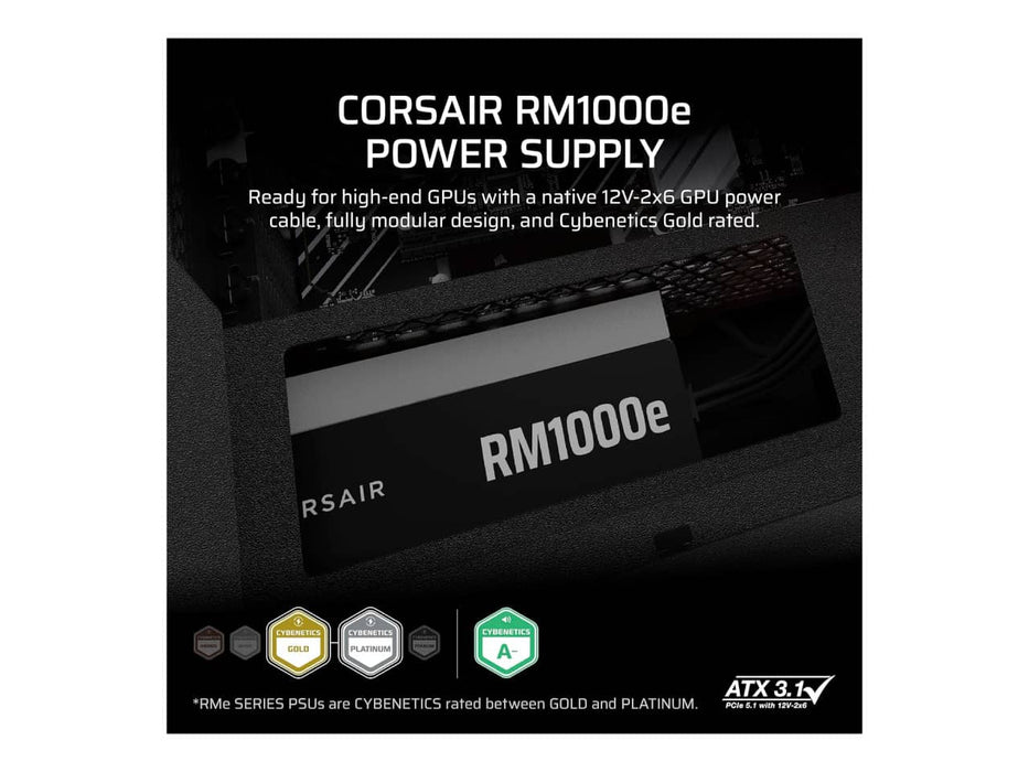 Corsair RM1000e Power Supply (1000W, 80 Plus Gold, Fully Modular) - CP-9020297-NA