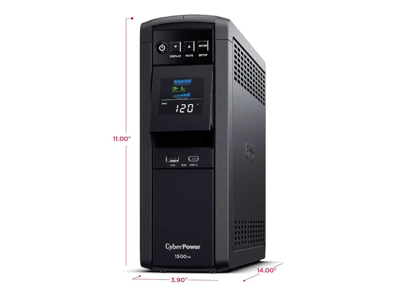 CyberPower PFC Sinewave UPS System, 1500VA/1000W, 12 Outlets, Mini Tower, Black (CP1500PFCLCD)