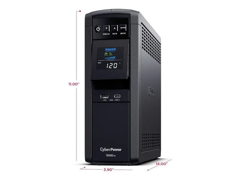 CyberPower PFC Sinewave UPS System, 1500VA/1000W, 12 Outlets, Mini Tower, Black (CP1500PFCLCD)